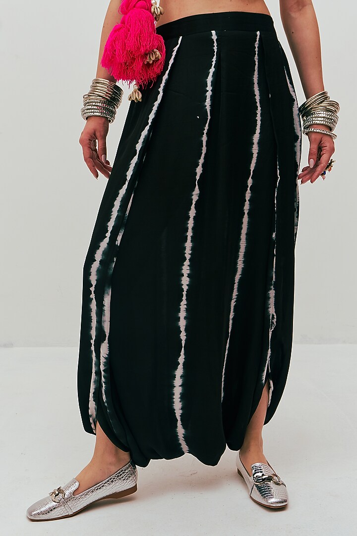 Black Modal Satin Tie-Dye Printed Dhoti by Spacelines at Pernia's Pop Up Shop