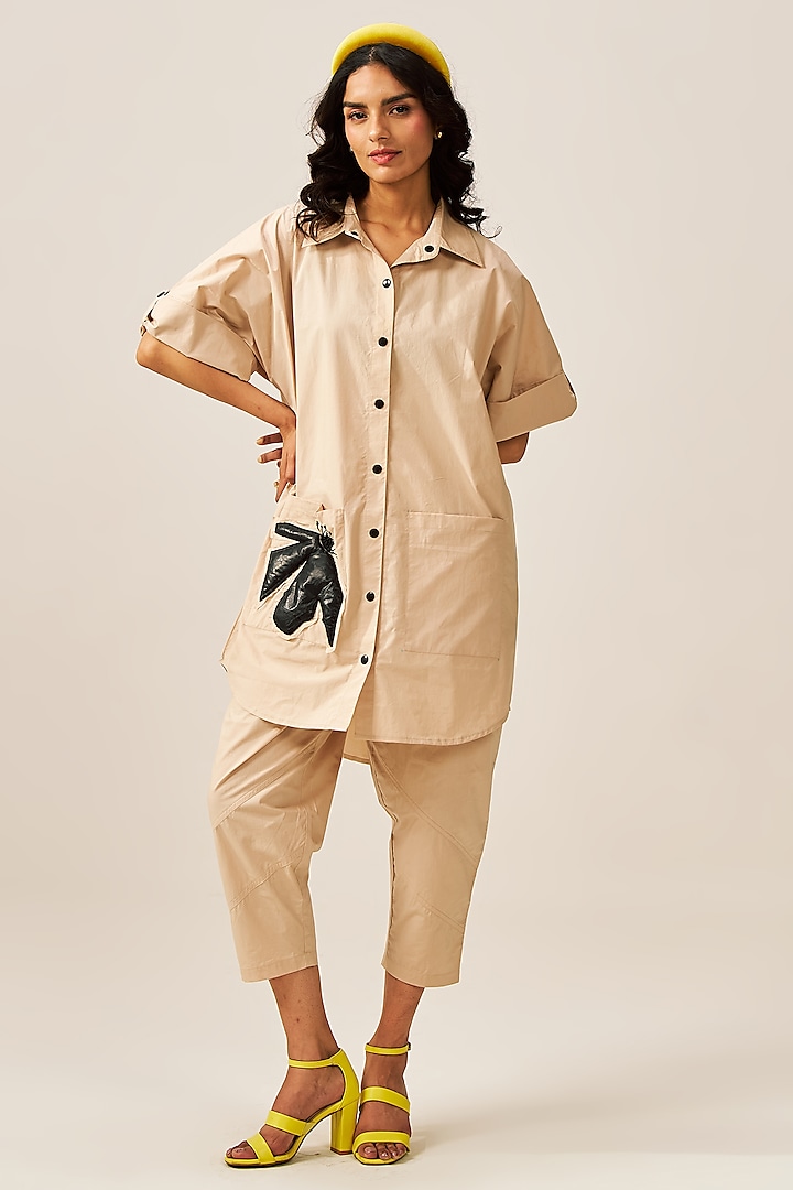 Beige Natural Cotton Poplin Co-Ord Set by The Space Lines at Pernia's Pop Up Shop