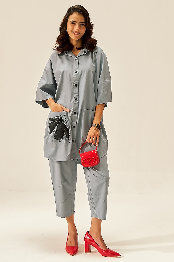 Blue Natural Cotton Poplin Co-Ord Set by The Space Lines at Pernia's Pop Up Shop