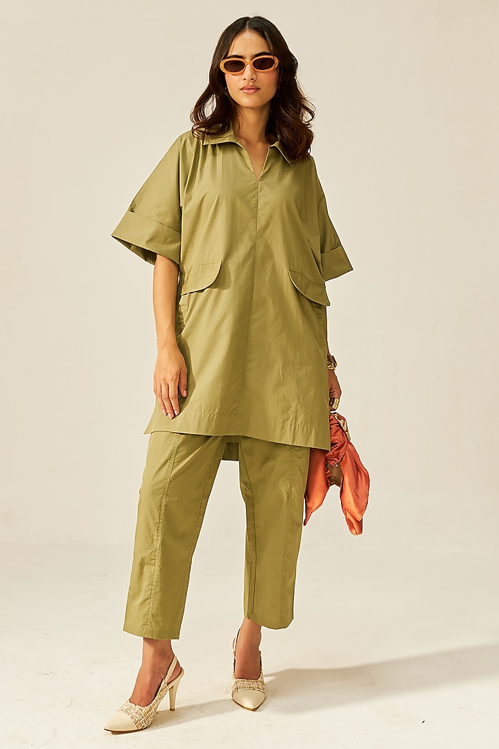 Green Natural Cotton Poplin Co-Ord Set by Spacelines at Pernia's Pop Up Shop