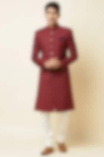 Maroon Terry Rayon Sherwani Set by Spring Break Men at Pernia's Pop Up Shop