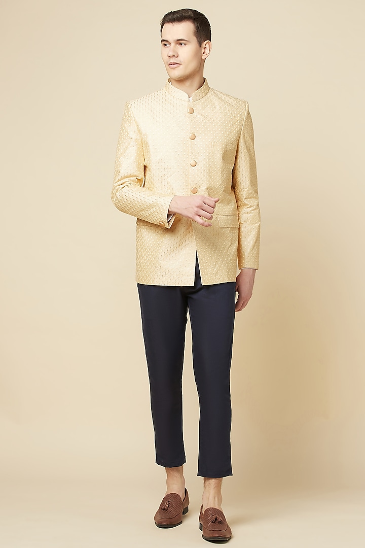 Nude Jacquard Bandhgala by Spring Break
