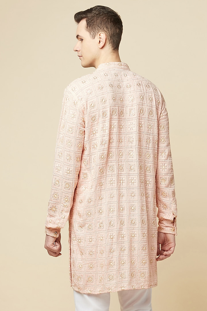 Pink Cotton Polyester Embroidered Kurta Set by Spring Break Men at Pernia's Pop Up Shop