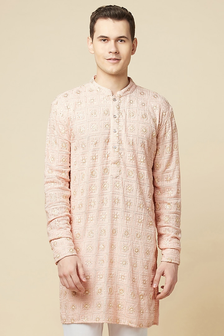 Pink Cotton Polyester Embroidered Kurta Set by Spring Break Men at Pernia's Pop Up Shop