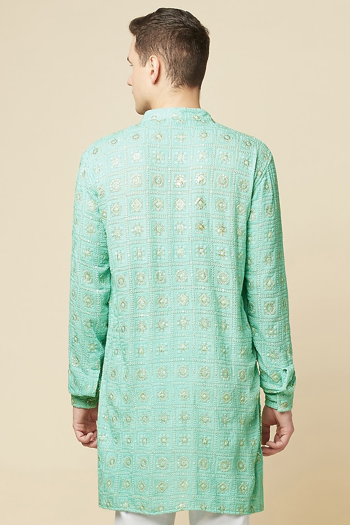 Mint Green Cotton Polyester Embroidered Kurta Set by Spring Break Men at Pernia's Pop Up Shop