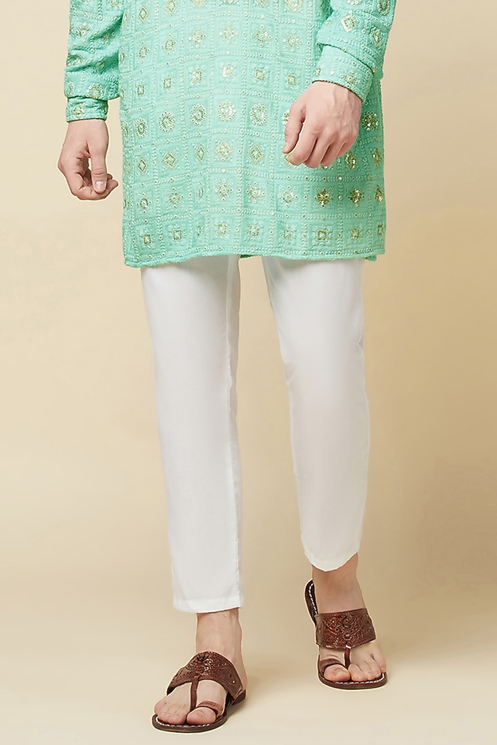 Mint Green Cotton Polyester Embroidered Kurta Set by Spring Break Men at Pernia's Pop Up Shop