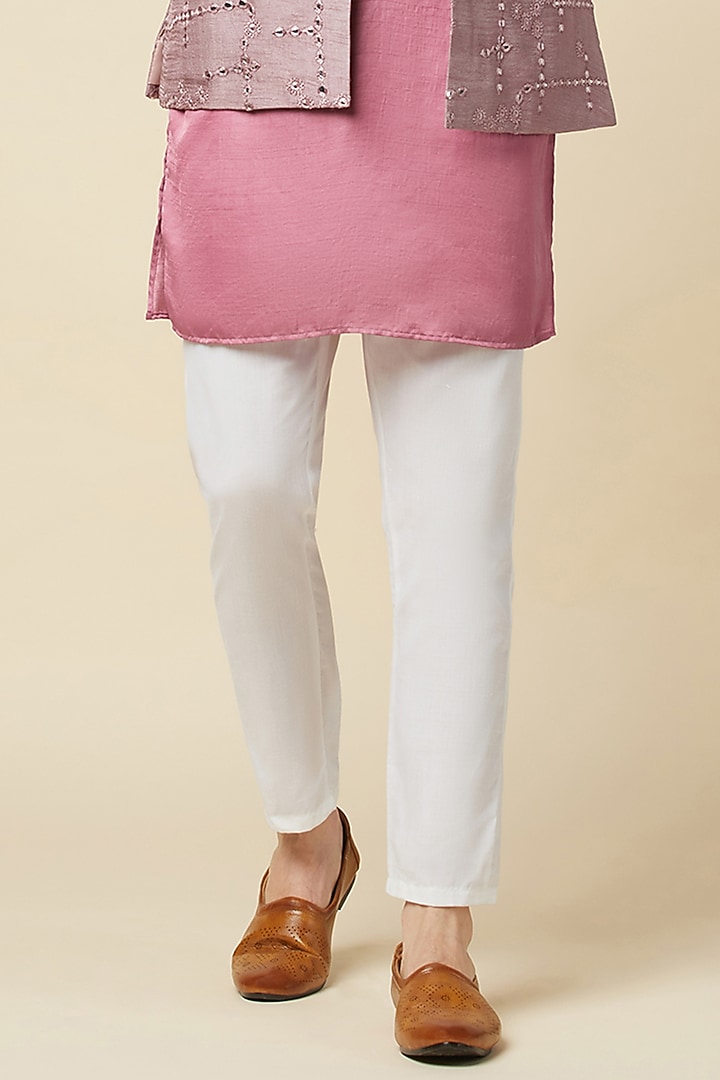 Pink Polyester Cotton Embroidered Bundi Jacket Set by Spring Break Men at Pernia's Pop Up Shop