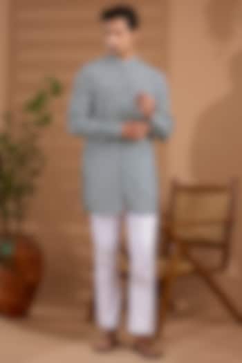 Blue Cotton Crepe Floral Printed Kurta by Spring Break Men at Pernia's Pop Up Shop