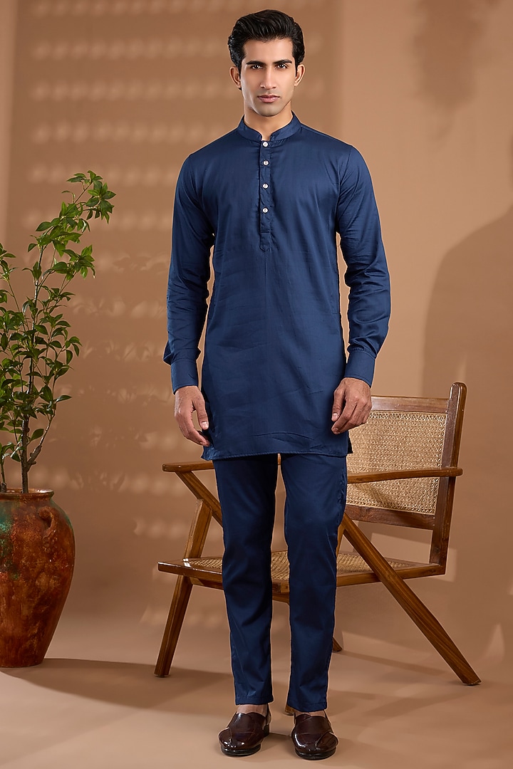 Blue Blended Silk Embroidered Sleeveless Jacket Set by Spring Break Men at Pernia's Pop Up Shop
