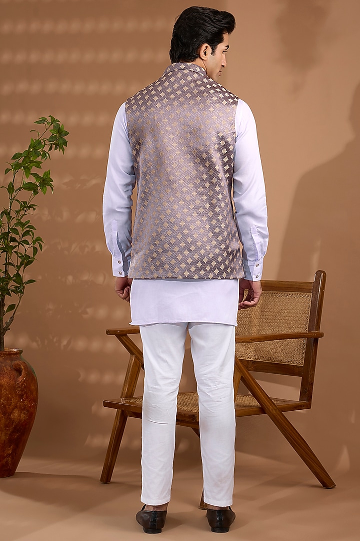 Lilac Blended Silk Embroidered Jacket Set by Spring Break Men at Pernia's Pop Up Shop