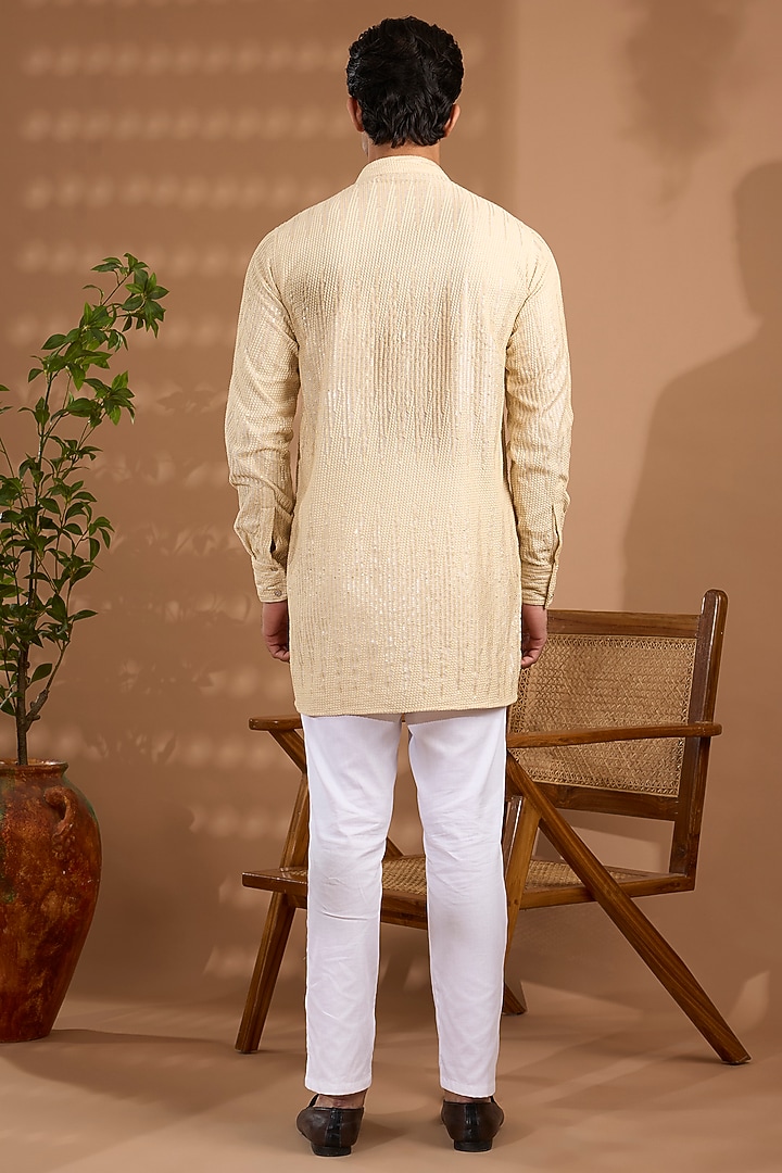 Ivory Blended Silk Sequins Embroidered Kurta Set by Spring Break Men at Pernia's Pop Up Shop