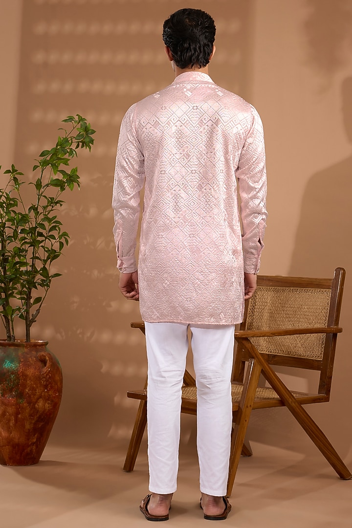 Light Pink Blended Silk Embroidered Kurta Set by Spring Break Men at Pernia's Pop Up Shop