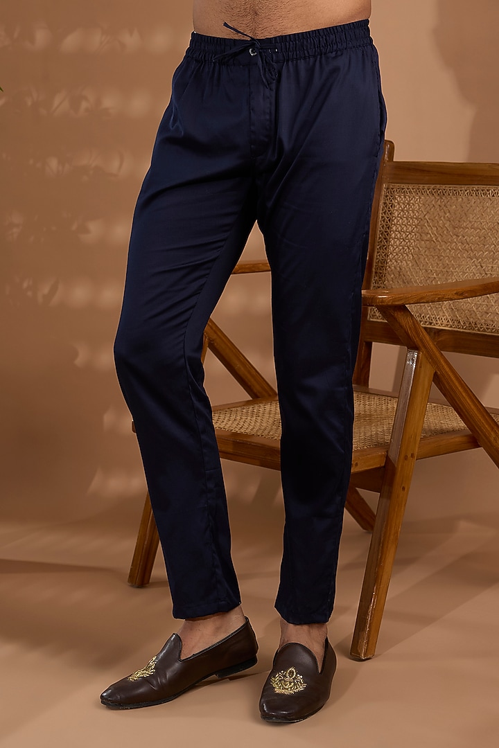 Navy Blue Blended Silk Sequins Embroidered Kurta Set by Spring Break Men at Pernia's Pop Up Shop
