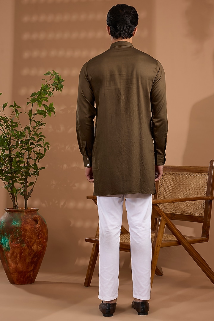 Brown Blended Silk Foil Printed Open Jacket Set by Spring Break Men at Pernia's Pop Up Shop