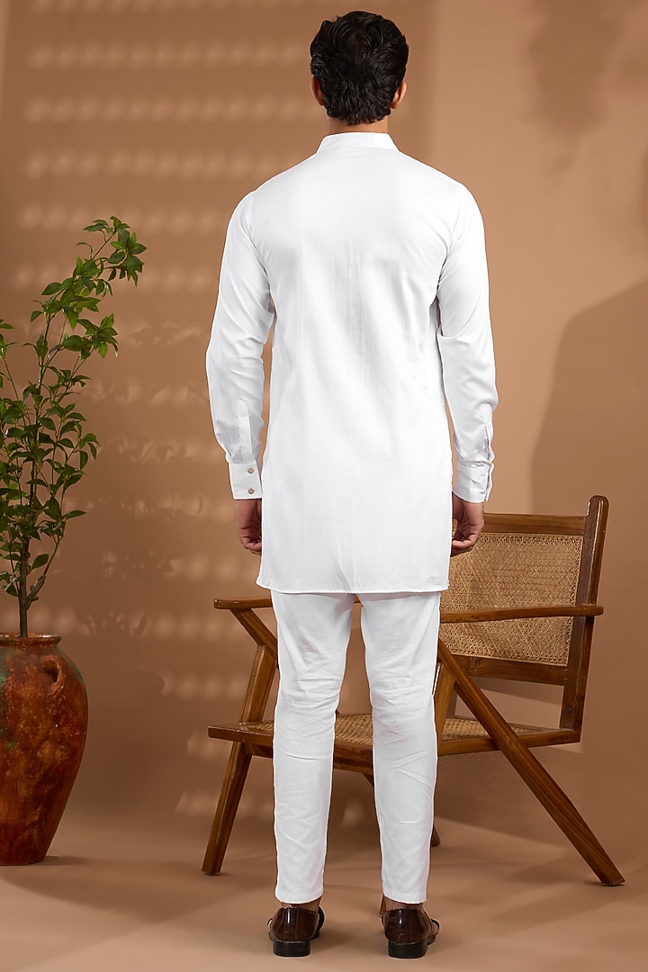 White Blended Silk Embroidered Open Jacket Set by Spring Break Men at Pernia's Pop Up Shop