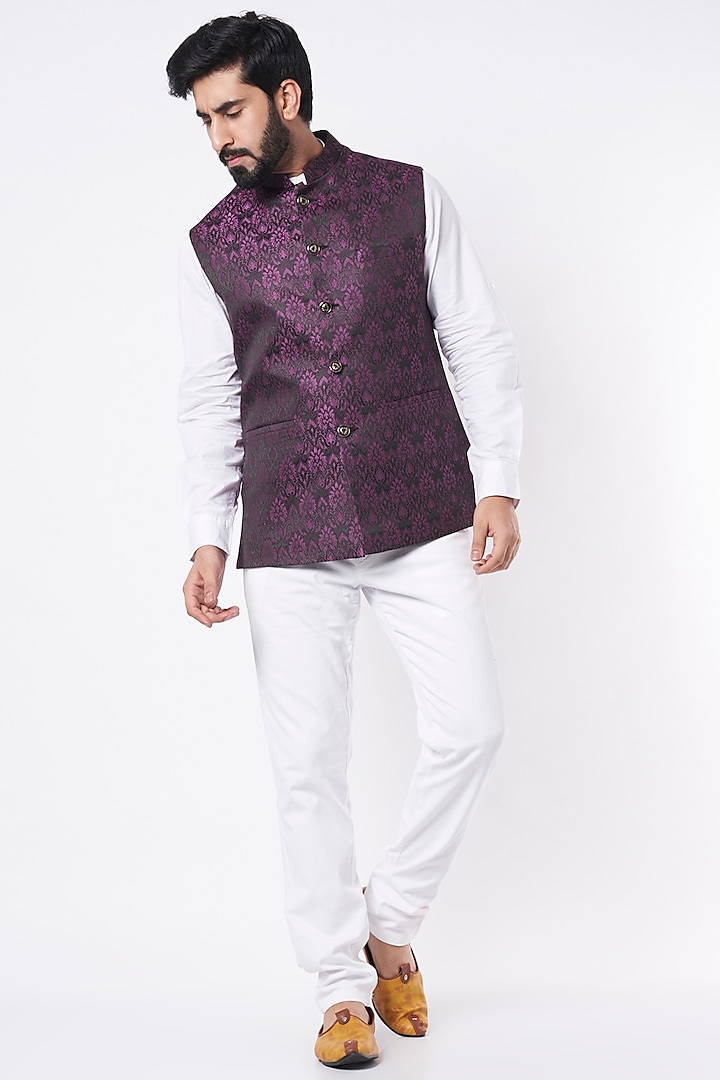 Purple Brocade Bundi Jacket by Spring Break Men