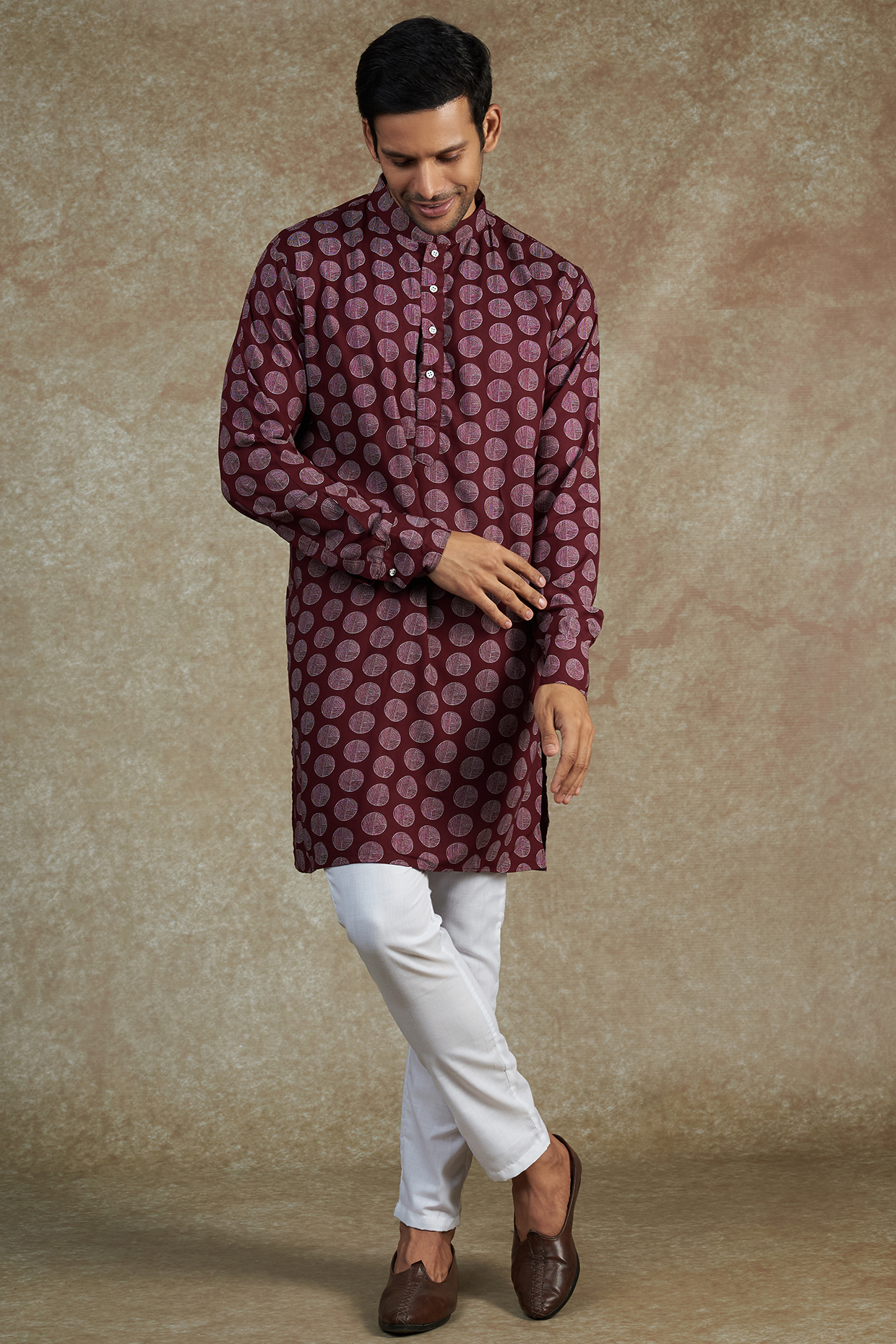 Maroon Cotton Printed Kurta Set by SPRING BREAK