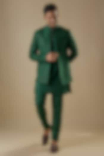 Emerald Green Dupion Silk Embroidered Open Jacket Set by Spring Break Men at Pernia's Pop Up Shop