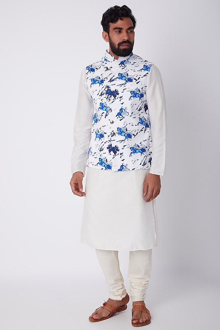 White Asymmetric Printed Jacket by Spring Break Men