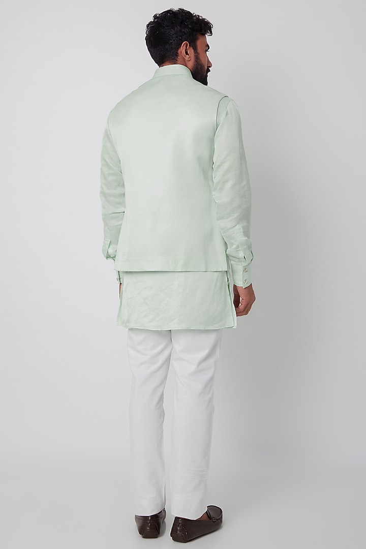 Mint Green Bundi Jacket With Kurta Set by Spring Break Men at Pernia's Pop Up Shop