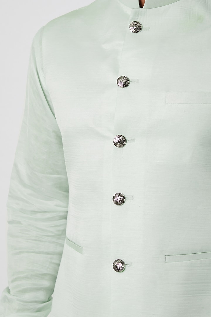 Mint Green Bundi Jacket With Kurta Set by Spring Break Men at Pernia's Pop Up Shop