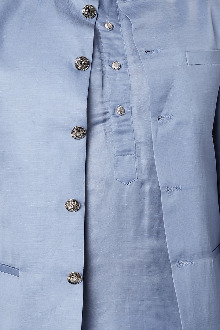 Sky Blue Bundi Jacket With Kurta Set by Spring Break Men at Pernia's Pop Up Shop