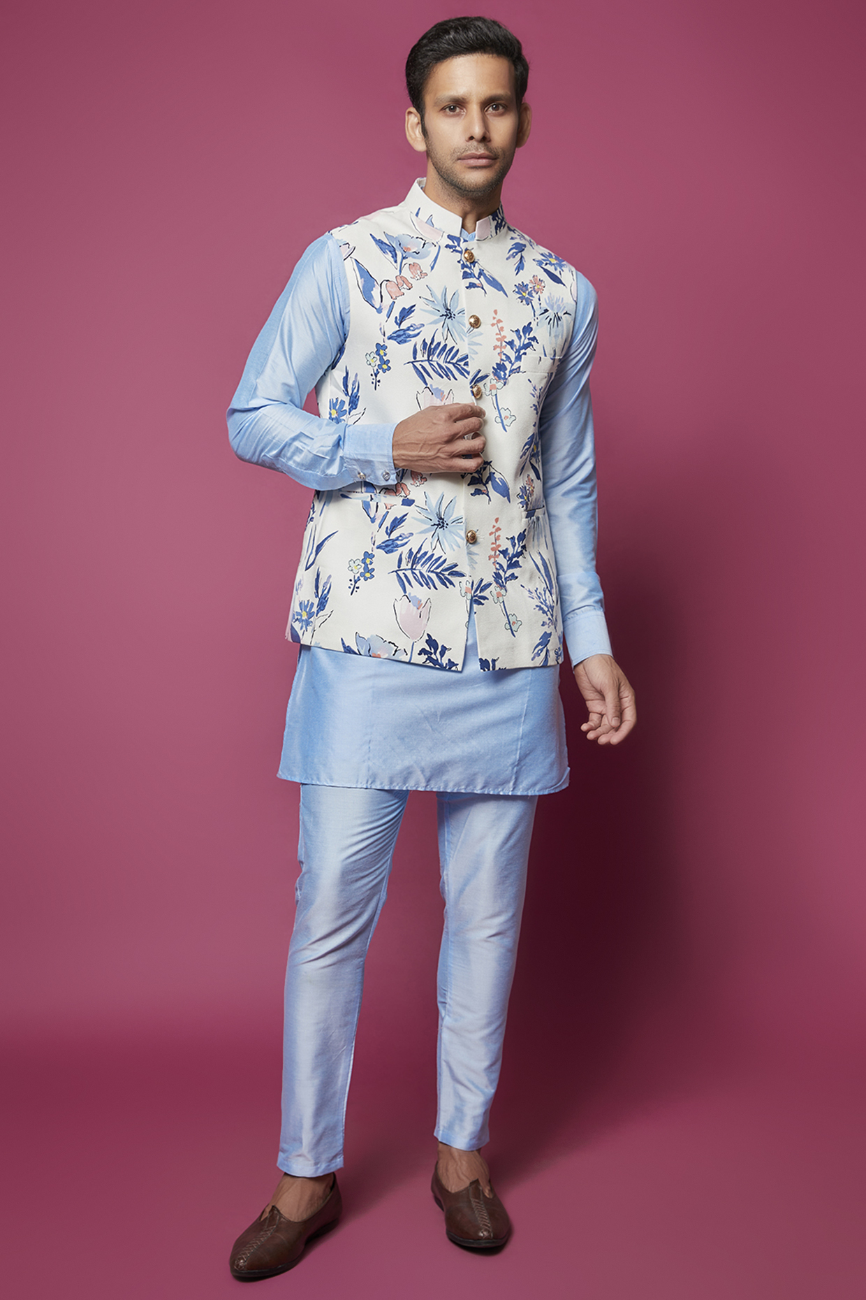 Off-White Cotton Floral Printed Bundi Set by Spring Break