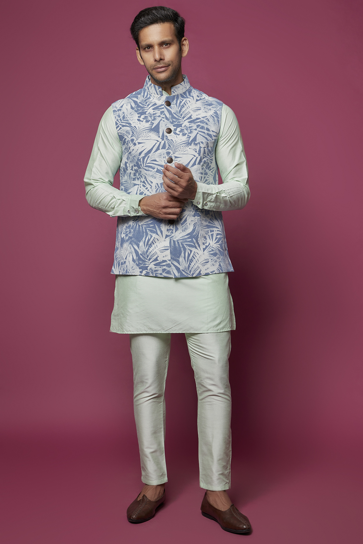 Blue Denim Printed Bundi Set by Spring Break