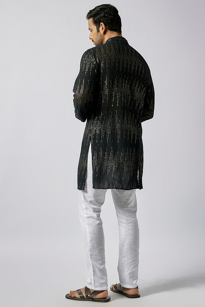 Black Viscose Sequins Embroidered Kurta Set by Spring Break Men at Pernia's Pop Up Shop