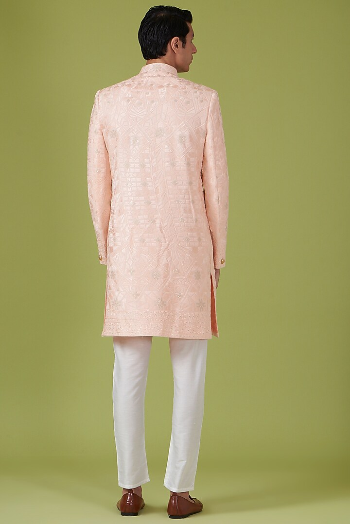 Light Pink Cotton Polyester Embroidered Wedding Sherwani Set by Spring Break Men at Pernia's Pop Up Shop