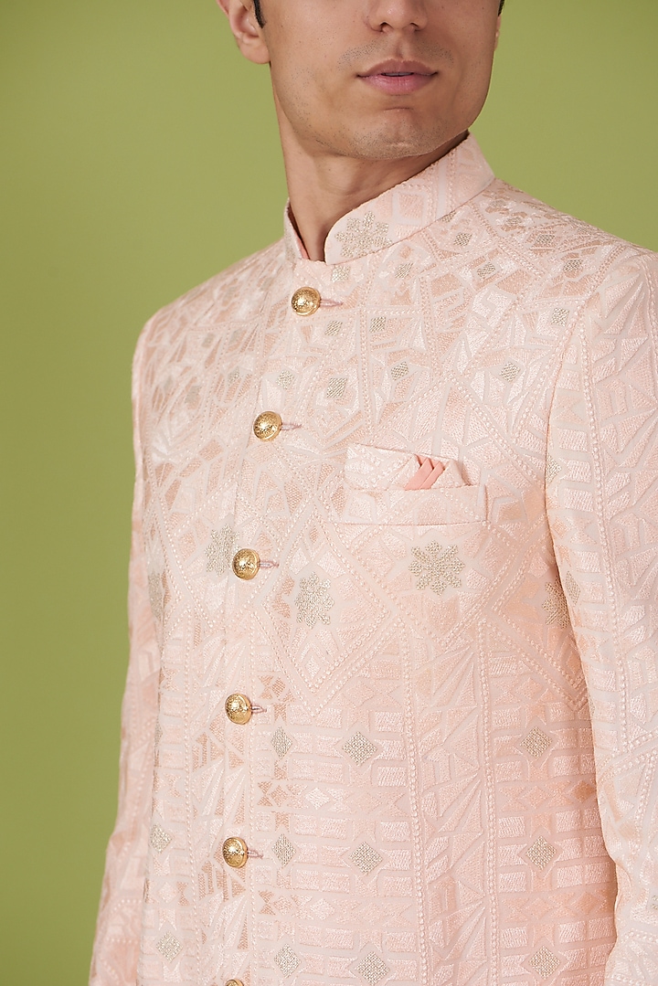 Light Pink Cotton Polyester Embroidered Wedding Sherwani Set by Spring Break Men at Pernia's Pop Up Shop