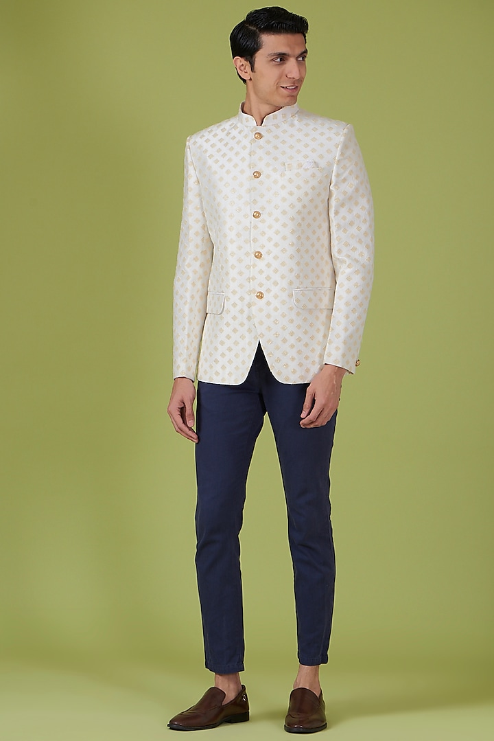 White Art Silk Embroidered Jodhpuri Jacket by Spring Break Men at Pernia's Pop Up Shop