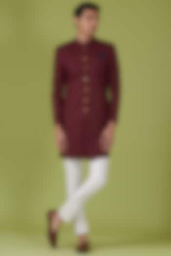 Maroon Terry Rayon Sherwani Set by Spring Break Men