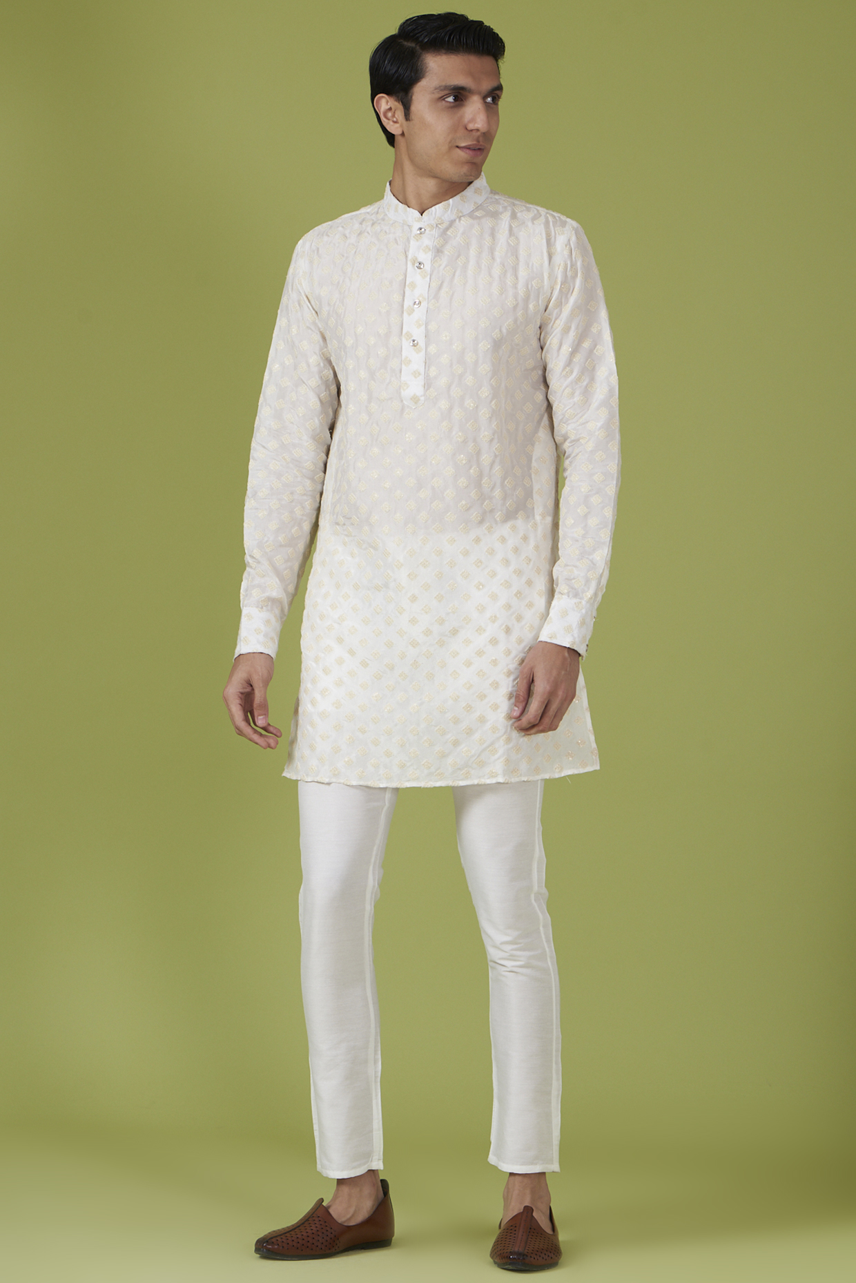 White Art Silk Embroidered Kurta Set by Spring Break Men at Pernia's Pop Up Shop