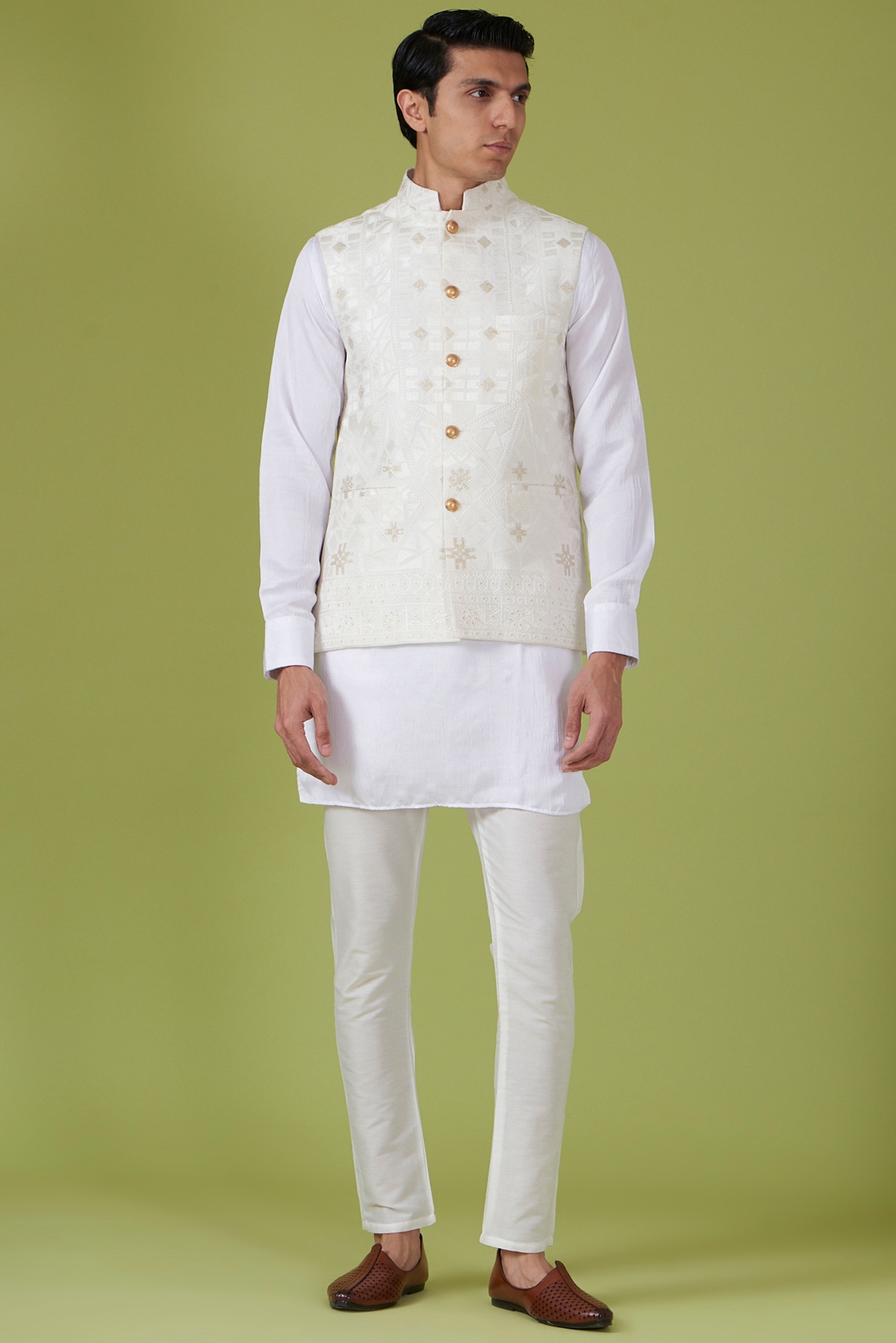 Buy Multicolour Fully embroidered Chikankari Nehru jacket Online for men by  PAARSH ATELIER - 4086436