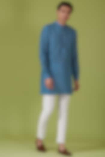 Blue Art Silk Embroidered Kurta Set by Spring Break Men at Pernia's Pop Up Shop