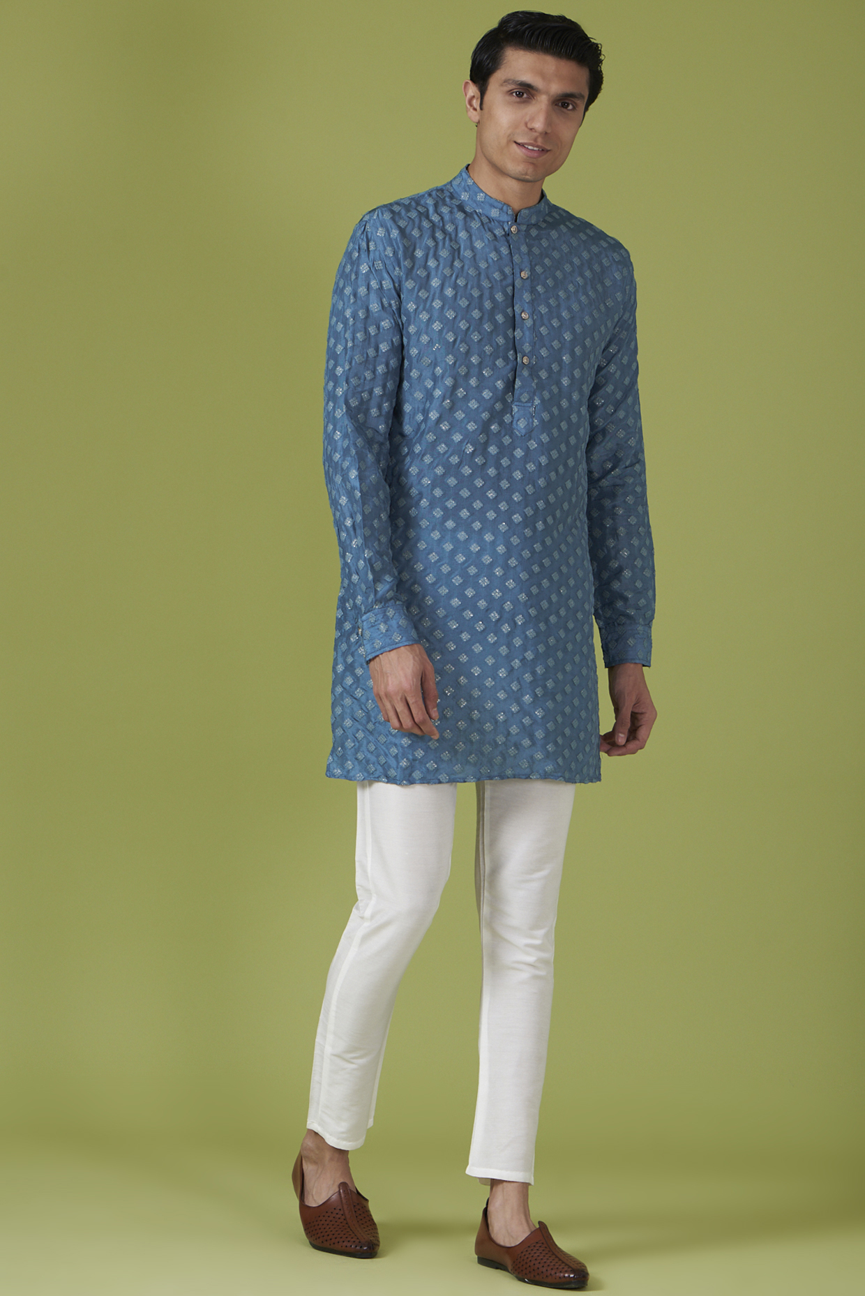 Blue Art Silk Embroidered Kurta Set by Spring Break Men at Pernia's Pop Up Shop