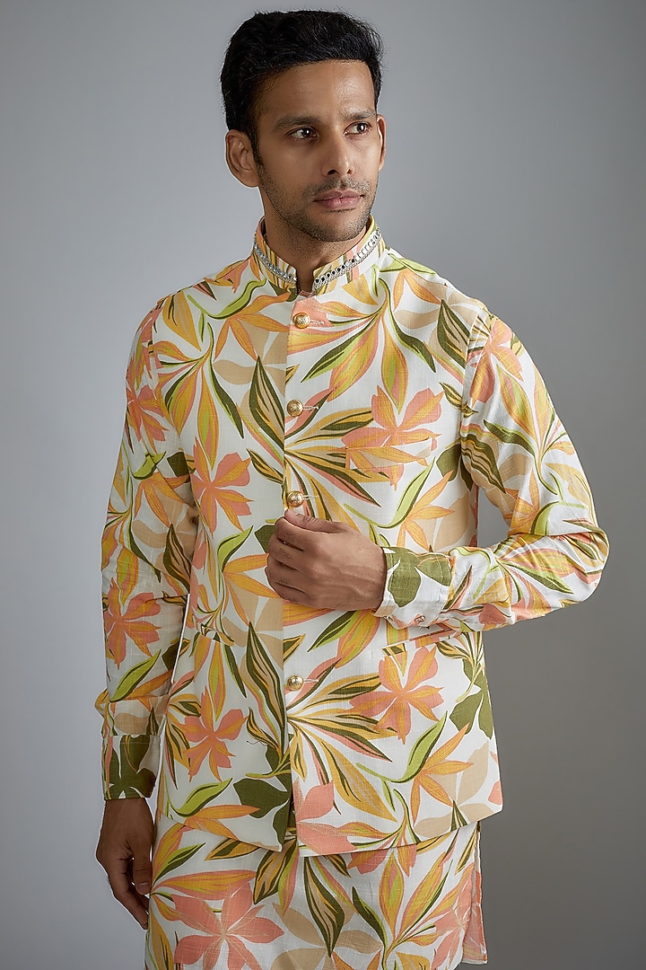 Multi-Colored Cotton Printed Bundi Set by Spring Break Men at Pernia's Pop Up Shop