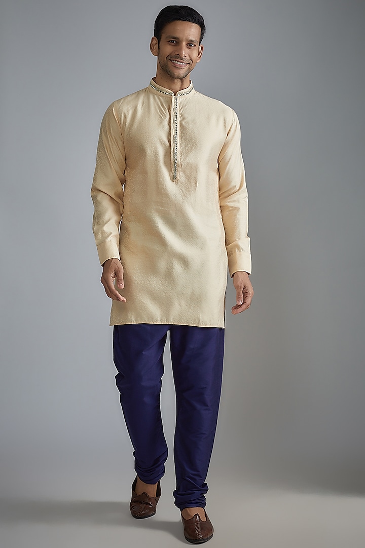 Nude Jacquard Embroidered Kurta Set by Spring Break Men