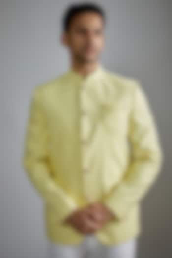 Light Yellow Jacquard Bandhgala Jacket by Spring Break Men