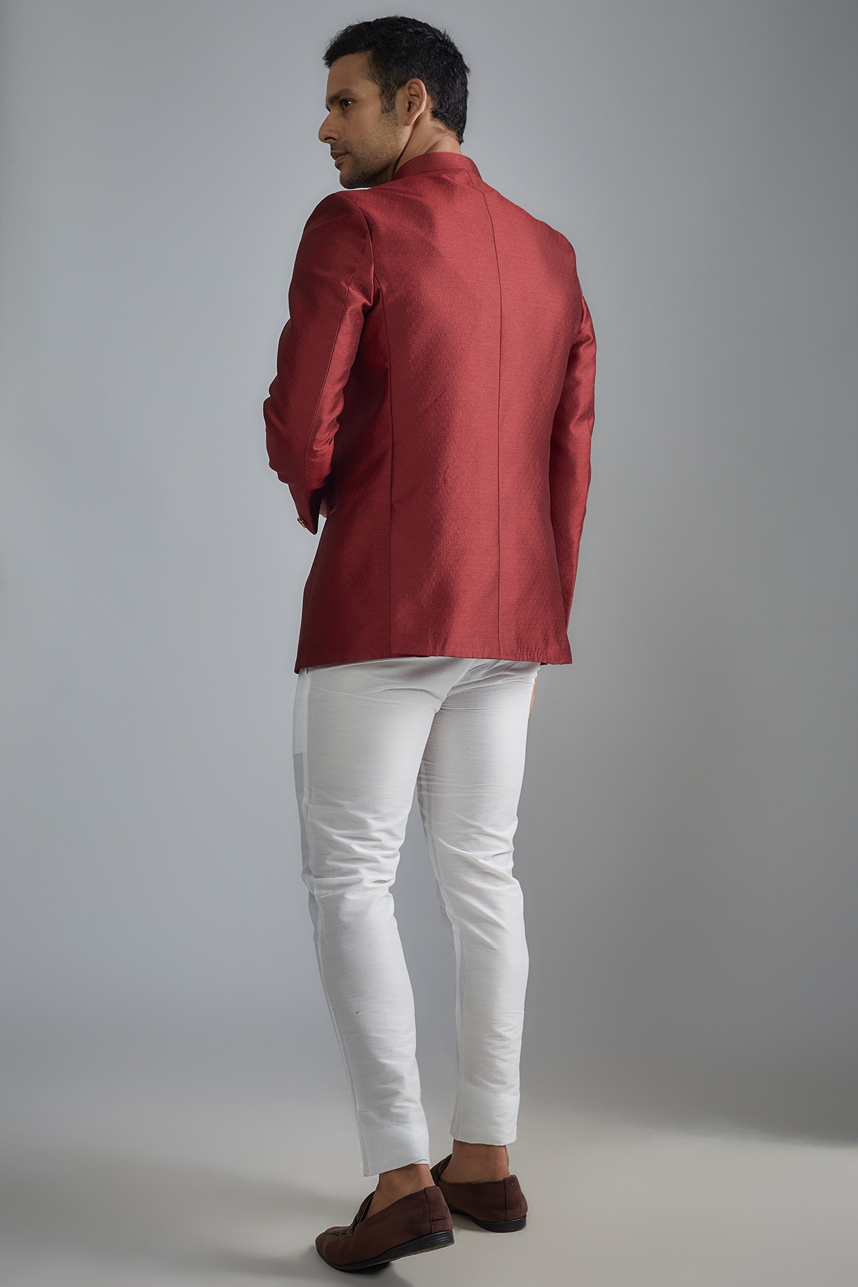 Maroon Jacquard Bandhgala Jacket by Spring Break Men at Pernia s Pop Up Shop