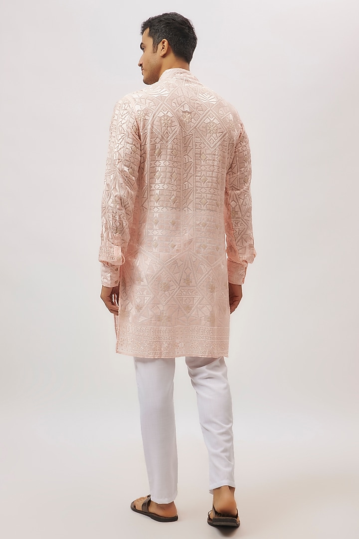 Blush Pink Viscose Lucknowi Embroidered Kurta Set by Spring Break Men at Pernia's Pop Up Shop