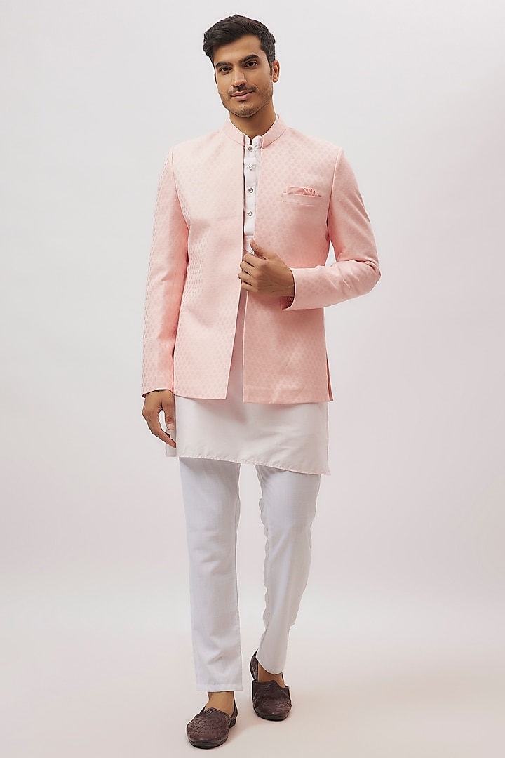 Pink Jacquard Indowestern Set by Spring Break Men