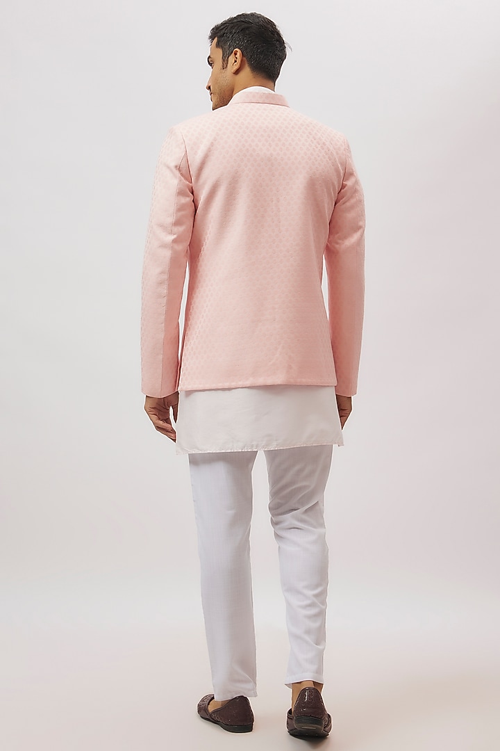 Pink Jacquard Indowestern Set by Spring Break Men at Pernia's Pop Up Shop