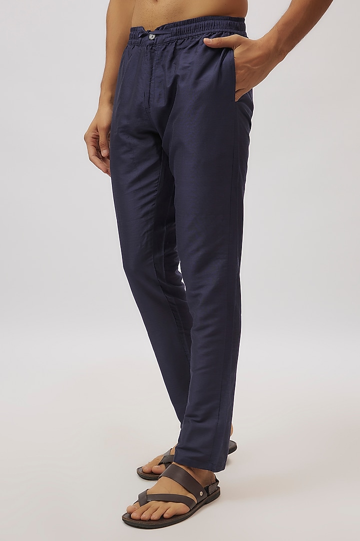 Navy Blue Jacquard Indowestern Set by Spring Break Men at Pernia's Pop Up Shop