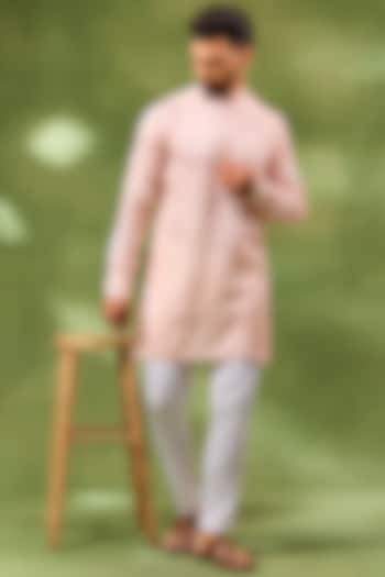 Pale Pink Blended Silk Embroidered Kurta Set by Spring Break Men at Pernia's Pop Up Shop