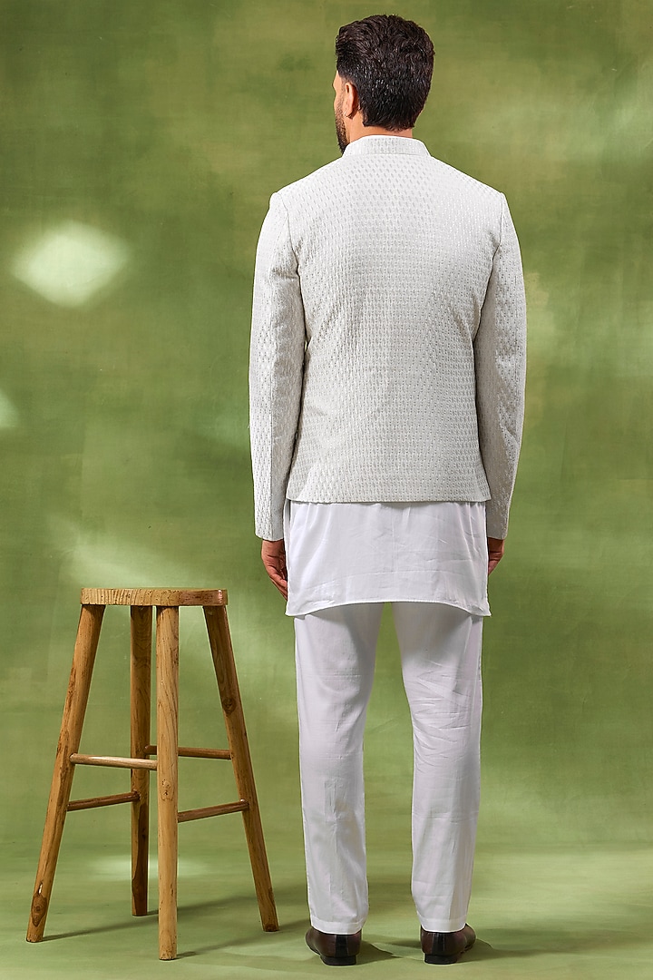 Ivory Blended Silk Embroidered Open Jacket Set by Spring Break Men at Pernia's Pop Up Shop
