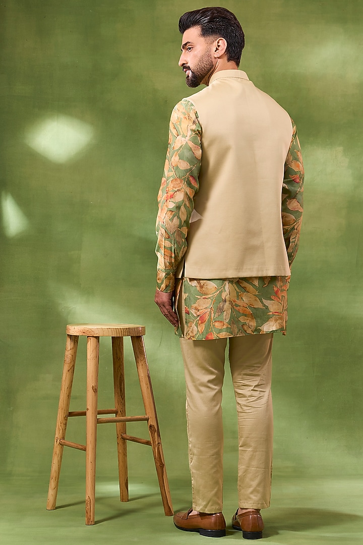 Beige Blended Silk Bundi Jacket Set by Spring Break Men at Pernia's Pop Up Shop