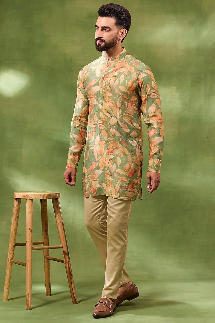 Beige Blended Silk Bundi Jacket Set by Spring Break Men at Pernia's Pop Up Shop