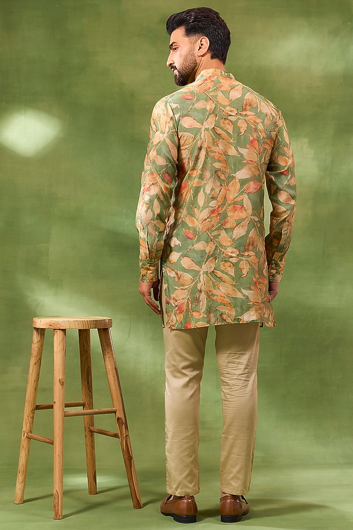 Beige Blended Silk Bundi Jacket Set by Spring Break Men at Pernia's Pop Up Shop